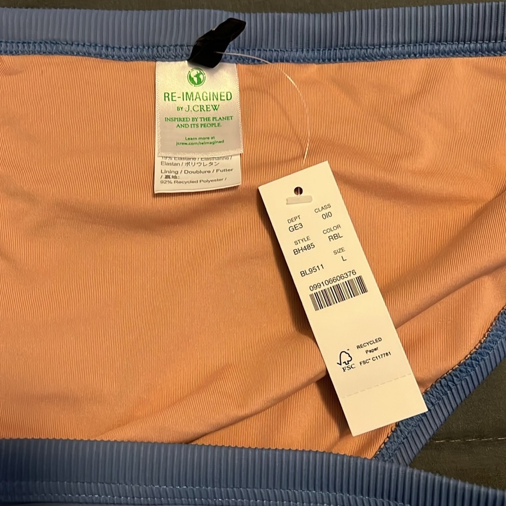 JCrew Ribbed Trim Hipster Bikini Bottom Blue Size Large NWT - Picture 3 of 6